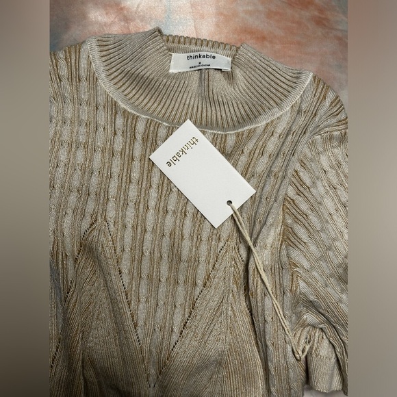 NWT-Mock neck Double Color Patterned Short Sleeve Knit Top - Picture 11 of 13